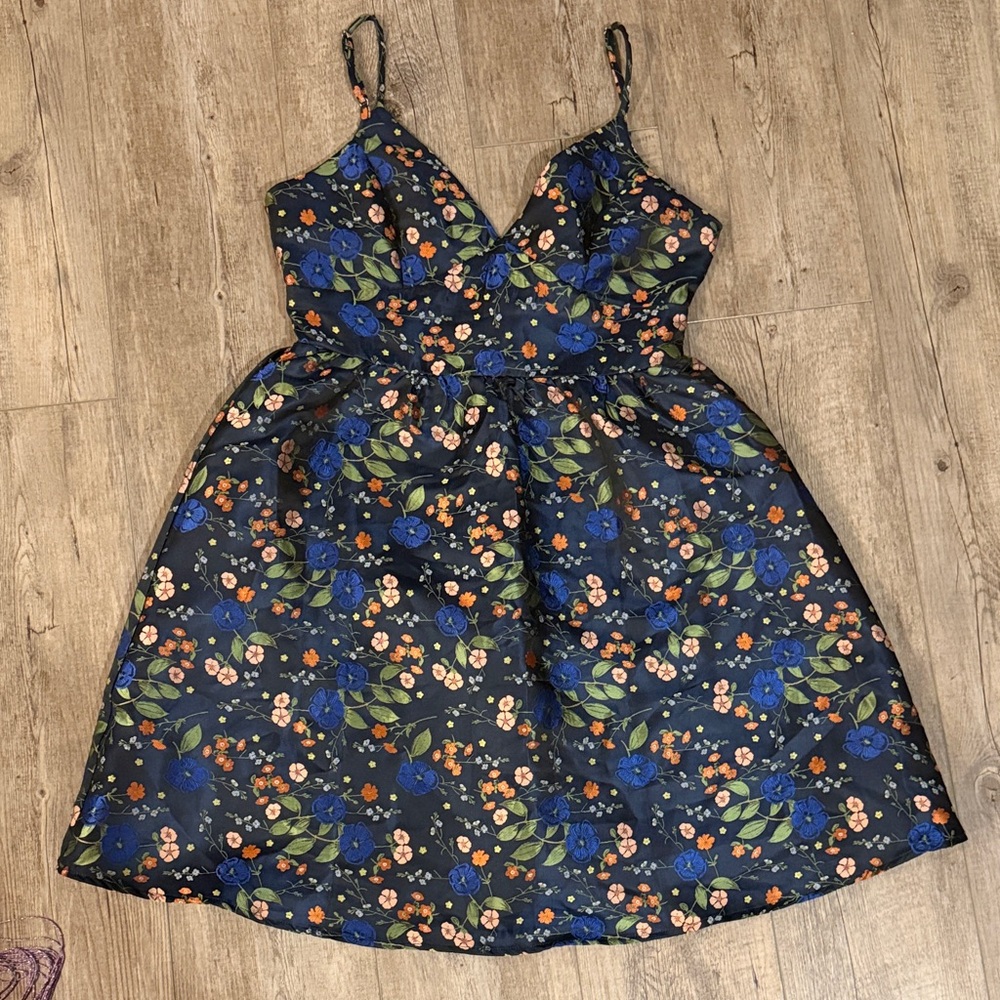 New York & Company Blue and Black Floral Mini Dress